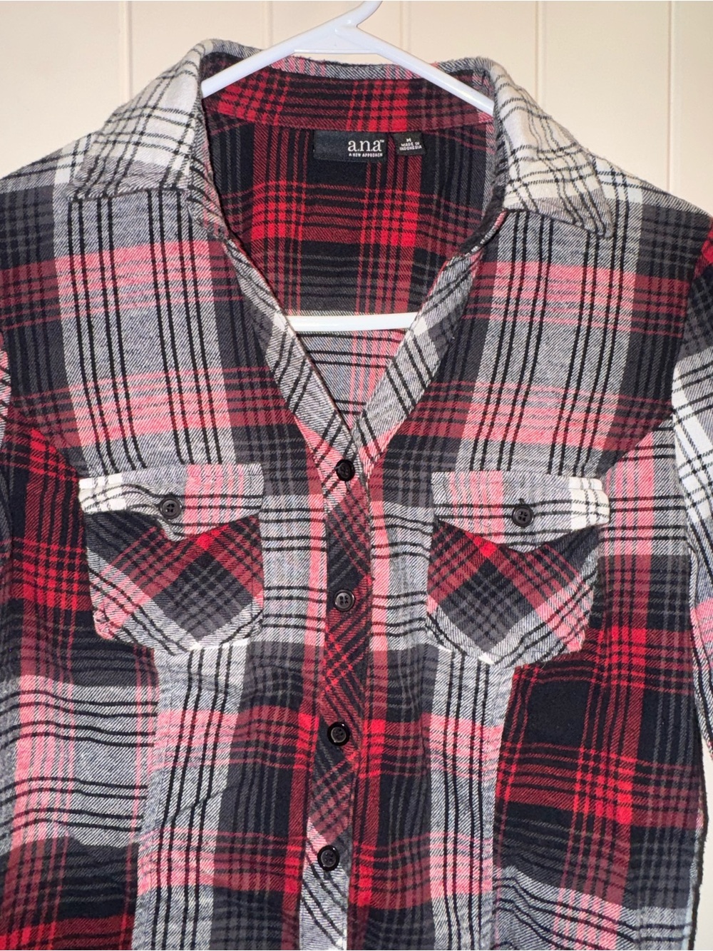 a.n.a Red, Black & White Plaid Flannel Shirt - Button Front